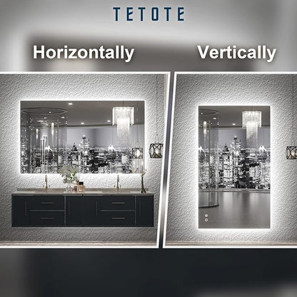 TETOTE 40 x 24 Inch LED Backlit Bathroom Vanity Mirror with Light,Anti-Fog,Dimmable,CRI90+,Touch Button,Water Proof,Horizontal/Vertical,Wall Mounted Lighted Mirror