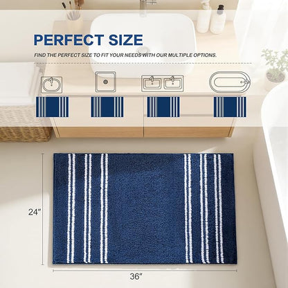 Kmson Bathroom Rugs Mat, 36"x24" Ultra Soft Washable Shaggy Chenille Bath Rugs, Non-Slip Fluffy Thick Water Absorbent Microfiber Mat for Bathtub, Sink and Shower, Navy Blue