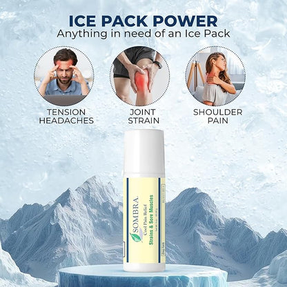 Sombra Cool Pain Relief Gel Cold Pain Relief for Swelling, Growing Pains, Soreness, Post-Workout, Vegan Formula Free of Artificial Fragrances, Dyes, NSAID, Wax, Petroleum, Alcohol - 3oz Roll-On