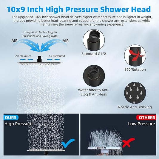 Hibbent All Metal Rain Filtered Shower Head, 10'' High Pressure Rainfall Showerhead with 16" Shower Extension Arm, 20 Stage Shower Filter, Solid Brass Adjustable Shower Arm Extender, Oil-Rubbed Bronze