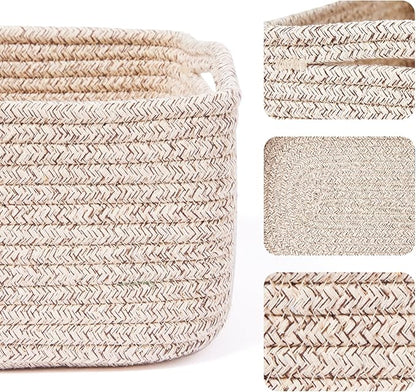 Small Storage Baskets for Organizing | Closet Organizer Bins | Shelf Toy Basket | Woven Rope Baskets | Cube Decorative Box | Shallow Basket | 13x8.5x5.1” | 3 Packs Mixed Brown