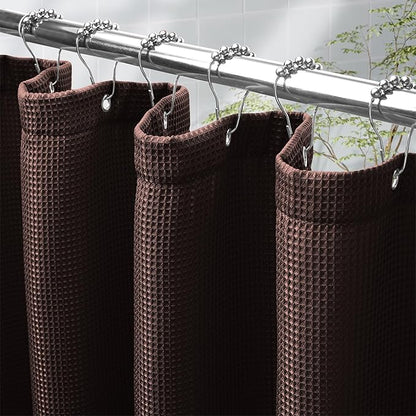 AmazerBath Brown Shower Curtain Waffle Textured, Fabric Shower Curtain Thick Heavy Duty 240GSM Hotel Quality Bathroom Shower Curtains, 72 x 72 Inches
