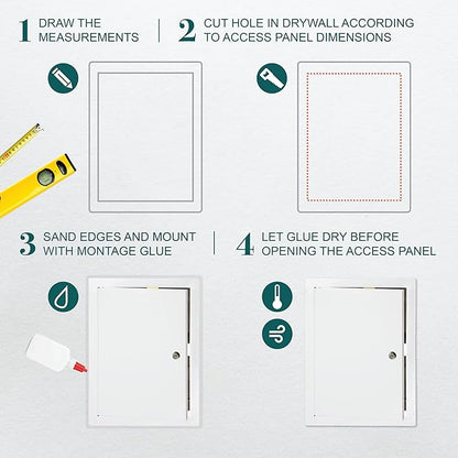 10" x 14" Lockable White Metal Access Door. Service Shaft Panel with Key for Plumbing, Electricity, Heating, Alarm. Bathroom Access Hole Cover