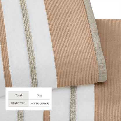 Great Bay Home Decorative Hand Towel Set - Luxury Cotton 4 Pack 26x16 Hand Towel Set - Luxurious, Ultra-Soft, Durable Towels for Bathroom Decor (Clay/Taupe)