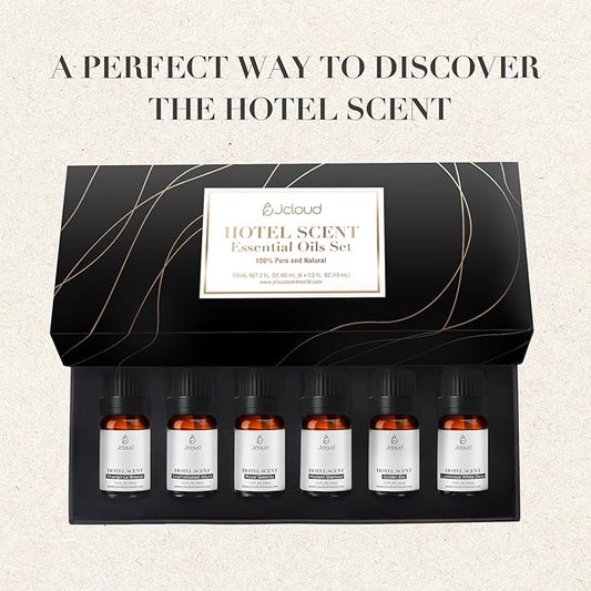 JCLOUD Hotel Diffuser Oils Set | Top 6 Luxury Hotel Inspired Essential Oils for Diffuser for Home, Pure Aromatherapy Diffuser Oil Gift Set, Home Luxury & Hotel Scents for Diffuser - 6x10mL