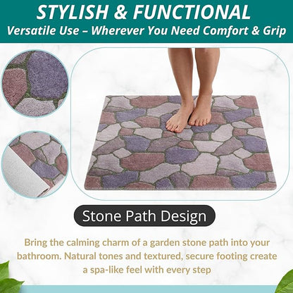 Square Shower Mat - Non Slip Shower Mats for Inside Shower - Extra Large 31x31 Shower Floor Mat Non Slip - Square Bath Mat for Shower - Secure Anti Slip Loofah Shower Bath Mat (31x31 Stone Path)