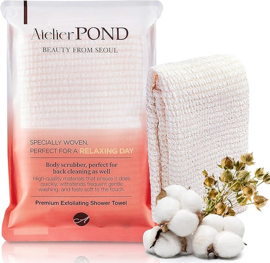 Korean Exfoliating Washcloth – Non Irritating Cotton-Blend Exfoliating Shower Towel for Sensitive Skin (Soft Orange – Gentle Exfoliation)