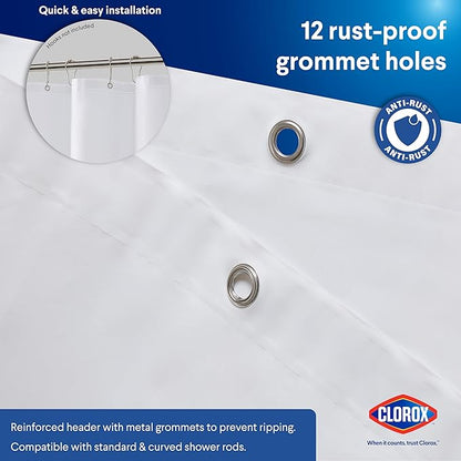 CLOROX Shower Curtain Liner, Premium Lightweight Flexible Waterproof 3g PEVA for Bathroom with Weighted Magnets, Standard Size 70" x 72", White 1 Pack