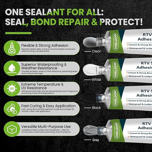 RTV Silicone Sealant Waterproof Seal & Caulk All-Purpose Adhesive Stronger Adhesion, Shrink & Crack Proof Caulking Sealer for Car, Kitchen, Window, Bathroom, Door - Grey 3.4 Fl. Oz.