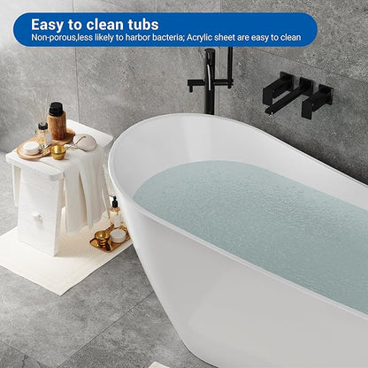 67 Inch Freestanding Acrylic Bathtub, Modern Soaking Tub with Chrome Overflow & Drain, CUPC Certified, Deep Soaking Design for Luxurious Spa Experience, Contemporary Bathroom Centerpiece
