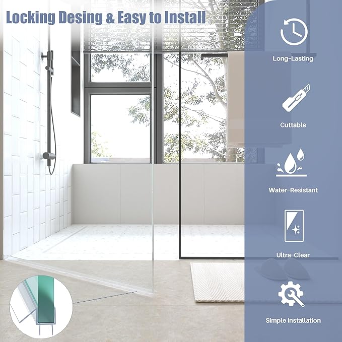 2-Pack Shower Door Bottom Seal, (1/2" x 36") Ultra Clear Glass Shower Door Seal Strip, Stop Leaks and Create a Water Barrier
