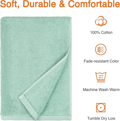 Amazon Basics 100% Cotton Quick-Dry Lightweight Moisture Absorbing Bath Towel, 2 Count, Seafoam Green, 54" x 30" (Pack of 12)