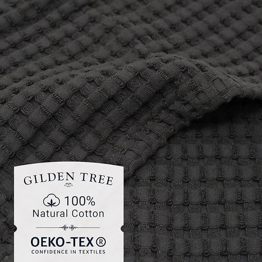 GILDEN TREE Waffle Bath Towels Wash Cloths for Showering, Exfoliating Washcloth Quick Dry Towel, Face Towels for Washing Face Cotton Washcloths Set of 4, Modern Style (Faded Black)