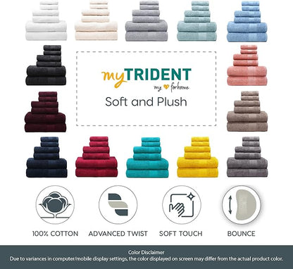 TRIDENT Soft & Plush Luxury Towel Set, 100% Cotton, 2 Bath Towels 2 Hand Towels 2 Washcloths Highly Absorbent Towels for Bathroom, 6 Pieces Charcoaly Grey Towel Sets