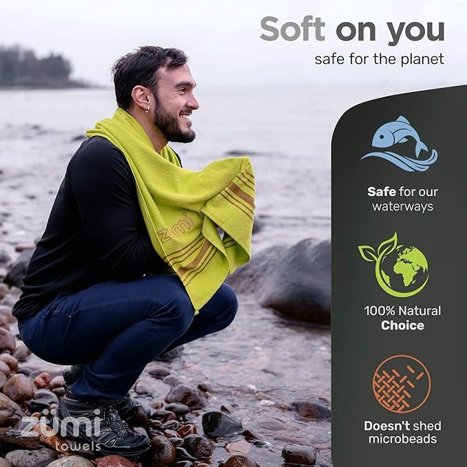 Zumi 100% Cotton Quick Dry Large Travel Towel - Soft, Thin, Compact, Highly Absorbent, Lightweight Camping Towel for Beach, Gym, Bath, Shower, Swimming, Dorm, RV - White