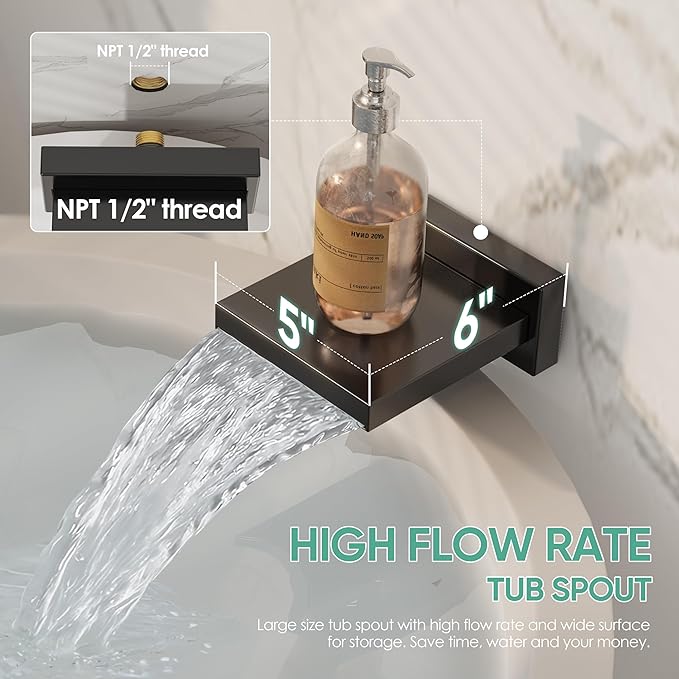 Black Tub Shower System, All Metal Tub Shower Faucet Set with 12" Rain Shower Head and Handheld Spray combo, Wall Mounted Shower Systems with Tub Spout, Valve and Trim Kit, Matte Black