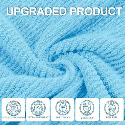 VOOVA & MOVAS Bath Towel Set, 4PC Large 30" x 56" - 100% Cotton | Quick Dry | Thick | Light Weight | Soft | Absorbency, Bath Towels Set for Bathroom, Bathroom Essentials, Ocean Blue