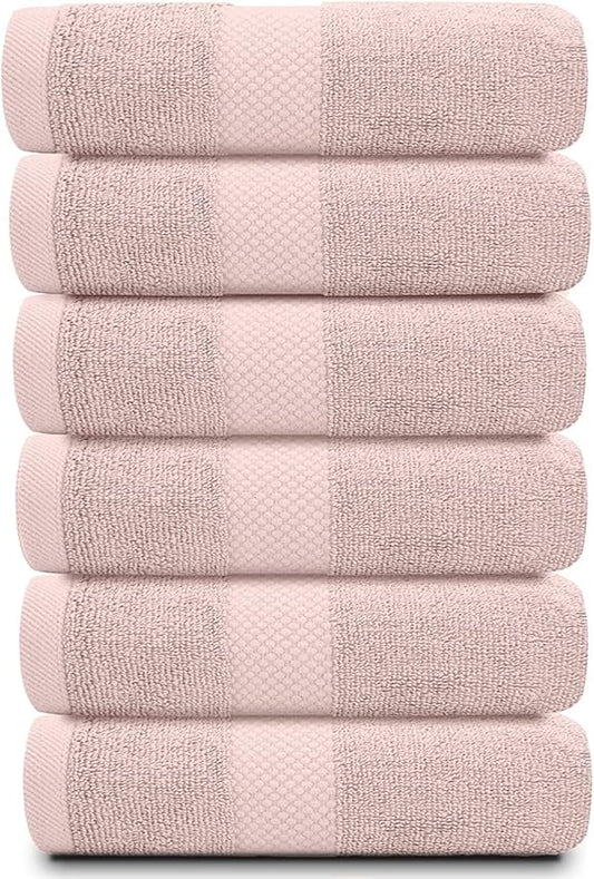 White Classic Luxury Pink Hand Towels - Soft 100% Turkish Cotton | Highly Absorbent Hotel spa Bathroom Towel Collection | 16x30 Inch | Set of 6