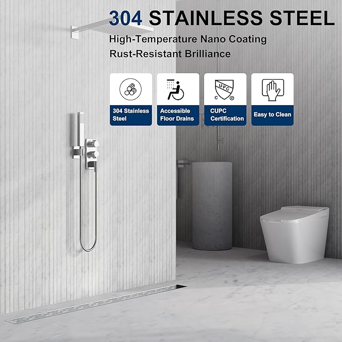 Neodrain 24 Inch Rectangular Linear Shower Drain with Brick Pattern Grate, Brushed 304 Stainless Steel Bathroom Floor Drain, Shower Floor Drain & Hair Strainer, CUPC Certified