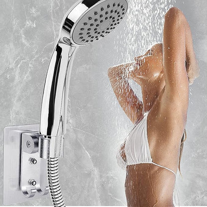 Shower Head Holder, Adjustable Wand Holder with 2 Hanger Hooks, Wall Mount Bracket, Aluminium Alloy, Silver