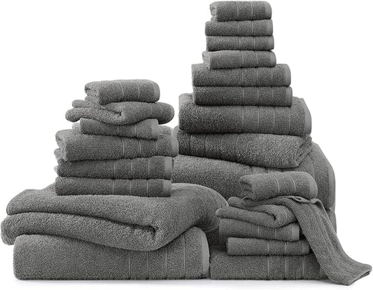 Casa Platino 100% Cotton Bathroom Towels Set – 24 Pc Collection – Plush Ring Spun Towels, Soft & Absorbent, Great for Salon, Spa or Home Use, Includes 6 Towel Types – Ultimate Grey