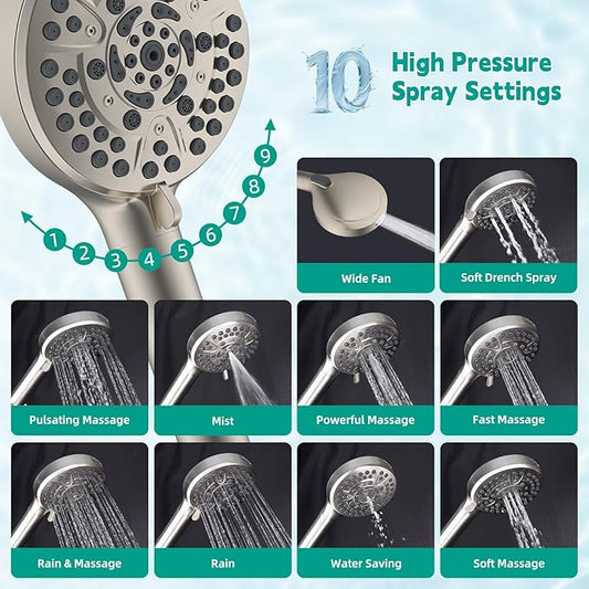 Hibbent Filtered Shower Head with Handheld, High Pressure 10 Spray Showerhead with Filters, Water Softener for Hard Water-Remove Chlorine, Reduces Dry Itchy Skin, Improve Skin& Hair, Brushed Nickel