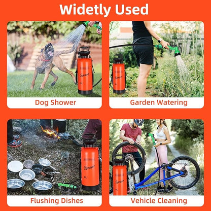 Finderomend Portable Shower for Camping with 7 Spray Modes, Hand Press Camping Shower with Removable Hose and Shower Head,Pressure Rinse Kits for Hiking Traveling Garden Beach Pet Shower