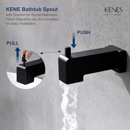 KENES Tub Shower Faucet Set Complete, Matte Black Tub and Shower Trim Kit with 6-Inch Rain Shower Head, Square Shower System, KE-6025A-2 (Shower Valve Included)