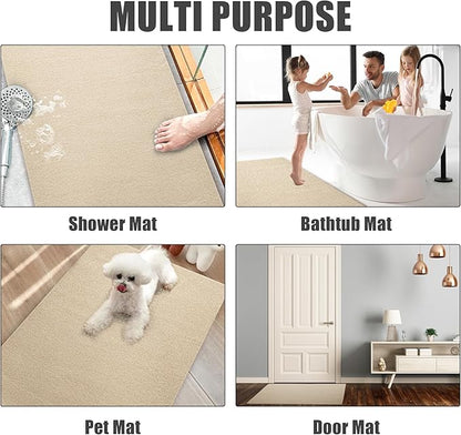 HOMBYS 58 x 44 Extra Large Shower Mat for Shower Stall Tub, Non Slip Bath Mat Bathroom Accessories, PVC Loofah Mats for Shower and Bathroom, Quick Drying, (Khaki, 58"x44")