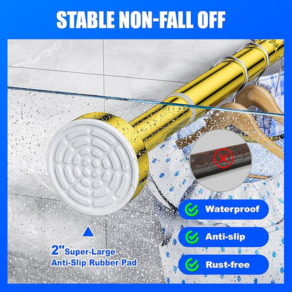 Ausemku Shower Curtain Rod - 32-92 Inch Rustproof Tension Rod, Non-Slip Spring Design, No Drilling Adjustable Curtain Rod for Bathroom, Kitchen, and Closet（Gold）
