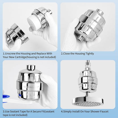 Shower Filter Replacement Cartridge Use Real Filtration Media -High Output Universal Shower Head Filter Reduces Chlorine, Heavy Metals& Fluoride 4Pack (HD-SFR500)