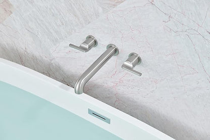 SITGES Solid Brass Wall Mount Tub Filler, 10" Long Spout Reach Wall Mount Bathtub Faucet with Two Lever Handles, High-End Design, High Flow Bathtub Faucet with Rough-in Valve Included,Brushed Nickel