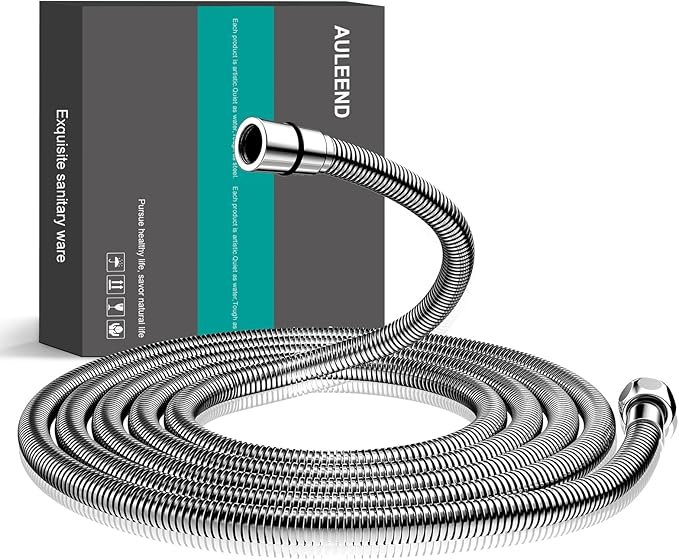 AULEEND，118 inch，encrypted shower hose 304 stainless steel metal - Extra long shower hose -（Universal Connection G 1/2" x 1/2")（chrome）