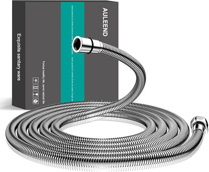 AULEEND，118 inch，encrypted shower hose 304 stainless steel metal - Extra long shower hose -（Universal Connection G 1/2" x 1/2")（chrome）
