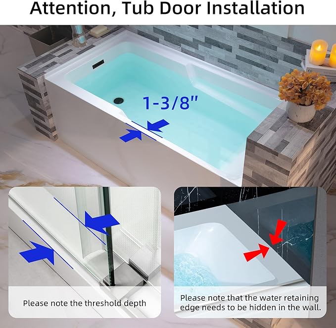 WOODBRIDGE 54" Acrylic Rectangular Alcove Soaking Bathtub in White with Left Drain, Oil Rubbed Bronz pop-UP Drain Included BA5430L