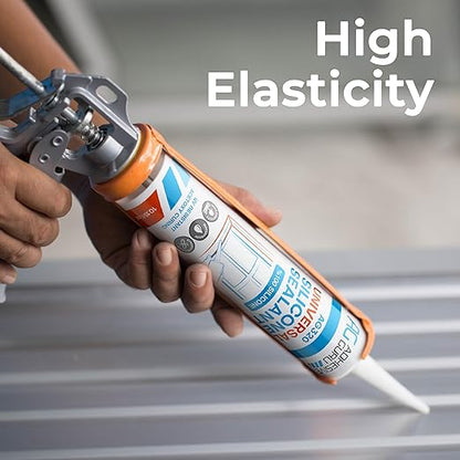 Adhesive Guru All Purpose Clear Silicone Sealant Waterproof 10.15 fl.oz, 100% Silicone Caulk, Weatherproof & Flexible Adhesive Sealant for Indoor and Outdoor Use, Transparent - 1 Pack