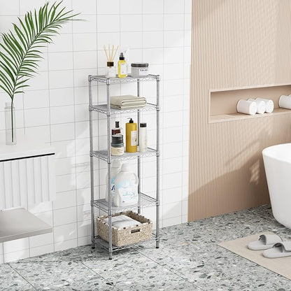Small 5 tire Shelves Storage Wire Shelving Unit Metal Shelf Adjustable Organizers Storage Shelving for Bathroom Laundry Room Kitchen Pantry10”D x 16”W x 55”H Silver