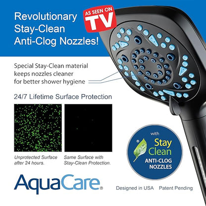6-way High Pressure 82 Spray Mode Filtered Showerhead Combo - Handheld Shower Head Filters Chlorine to Heal Dry Skin, Revive Hair - Dual Power Wash Cleans Tub, Tile, Pets - Hard Water Softener, Black