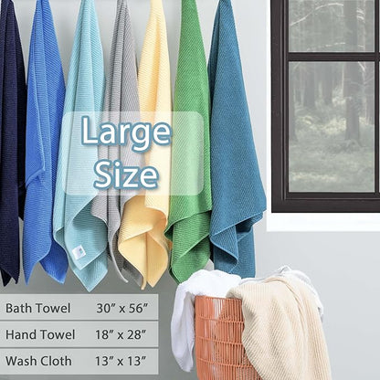 VOOVA & MOVAS 3 Piece Towel Set - 100% Cotton | Quick Dry | Light Weight | Thick | Soft, 1 Large Bath 30"x56", 1 Hand 18"x28",1 Wash Cloth 13" x 13", Luxury Towel Gift Set, Hunter Green