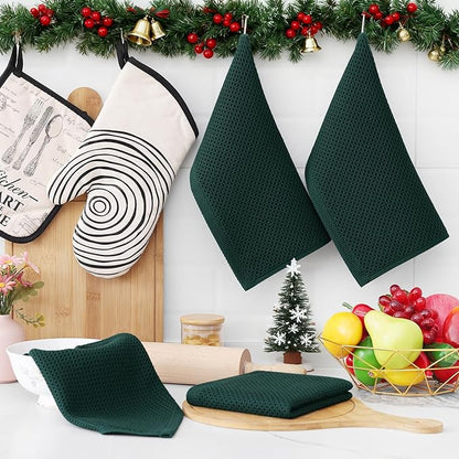 Homaxy 100% Cotton Waffle Weave Kitchen Dish Cloths, Ultra Soft Absorbent Quick Drying Dish Towels, 12 x 12 Inches, 8-Pack, Blackish Green