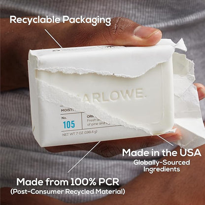 MARLOWE. No. 105 Bar Soap for Men 7 oz (3 Bars) Moisturizing Body Soap, Nourishing & Refreshing with Natural Extracts, Shea Butter, Olive Oil & Green Tea Extracts, Original Sage & Fir Scent