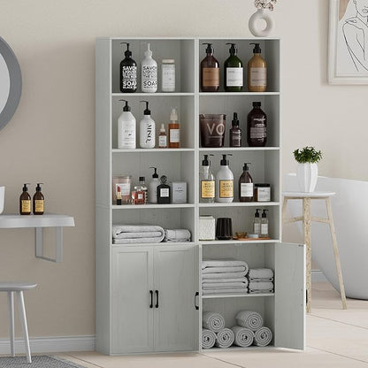 Tall Bathroom Storage Cabinet, Bathroom Floor Cabinet with Wide 4 Tier Shelf, Storage Unit for Living Room, Entryway, Kitchen (Retro White, 2 PCS)