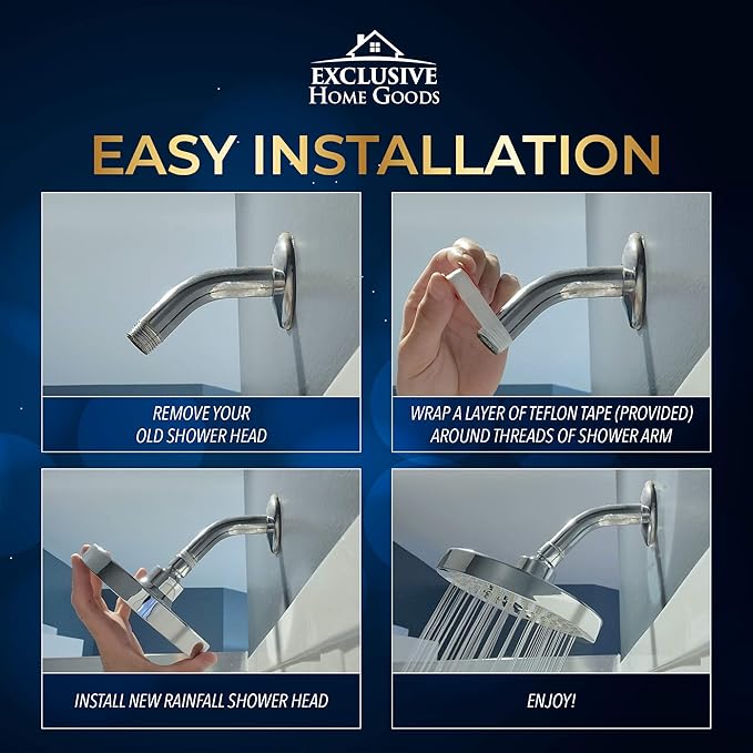 Luxury Rainfall Shower Head - High-Pressure showerhead Jets, rain shower head Ant-Clog Silicone Nozzles (1.8 GPM, Oil-Rubbed Bronze)