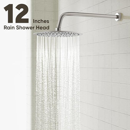 Gabrylly Shower Faucet Set, Shower System with Pressure Balance Shower Valve, 12" Rain Shower Heads with Handheld Spray, Wall Mounted Shower Fixtures, High Pressure Shower Head Set, Brushed Nickel
