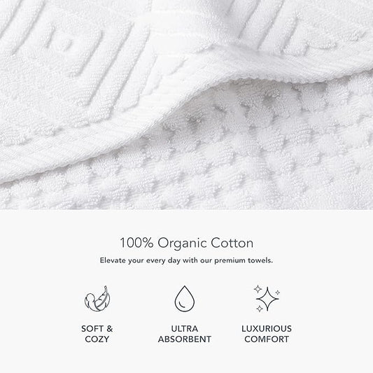 Texere 100% Organic Cotton Diamond Jacquard 700 GSM Luxury Bath Towel Sets - Ultra Soft and Absorbent Hotel and Spa Quality (Diamond, Bright White, 2 Bath Towels)