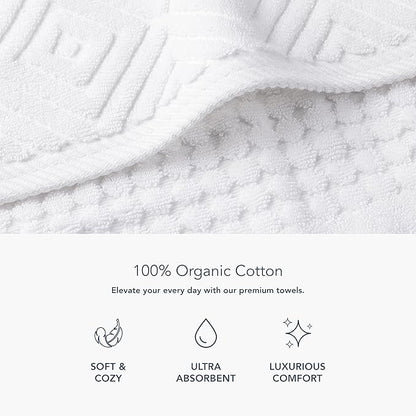 Texere 100% Organic Cotton Diamond Jacquard 700 GSM Luxury Bath Towel Sets - Ultra Soft and Absorbent Hotel and Spa Quality (Diamond, Bright White, 4 Bath Towels)