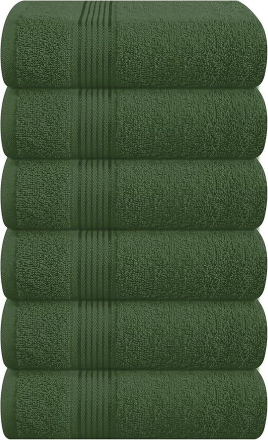 Belizzi Home Ultra Soft Cotton 6 -Piece Hand Towel Set 16x24, Ideal for use in Bathroom, Kitchen, Gym, Spa - Compact, Eco-Friendly, Lightweight - Multi Purpose Hand Towels - Olive Green