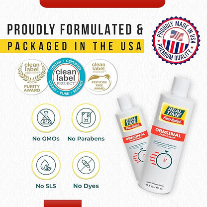 Real Time Pain Relief Cream 16oz Bottle | 17 Natural Ingredients: 1.25% Menthol, Arnica & MSM | Muscle Strain & Joint Discomfort Relief for Arthritis, Cramps, Sprains, Bruises, Hands, Back & Knee Pain