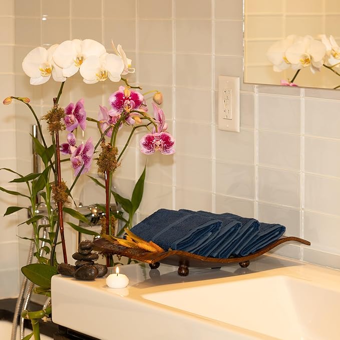Mosobam Luxury Turkish Towels Set of 4 Washcloths 13X13 Navy Blue 700 GSM Bamboo Viscose & Aegean Turkish Combed Cotton
