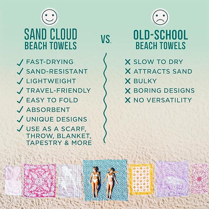 Sand Cloud Turkish Beach Towel - Sand Proof - 100% Certified Organic Turkish Towel - Quick Dry Towel for Beach, Picnic, Blanket or Bath Towel - As Seen on Shark Tank - Gocek (Beige)